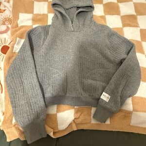 Aerie Gray Quilted Coffee Run Hoodie